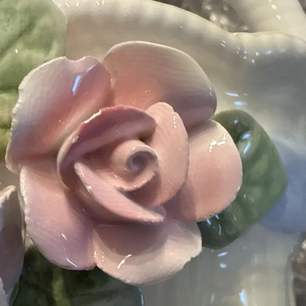 Andrea by Sadek Porcelain Decorative Basket Hand-Painted Floral Pink Green 5x5